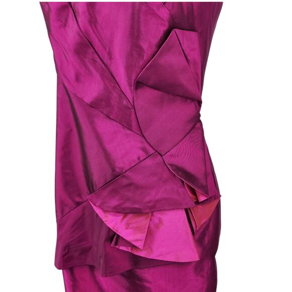 Vintage 80s Marisa Baratelli Thai Silk Iridescent Formal Dress Fuchsia Pink SZ 8 - Picture 10 of 14